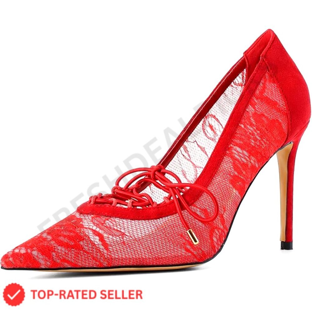 Pointed Toe Mesh Pumps Elegant Stiletto Heels Party Wedding Evening Shoes